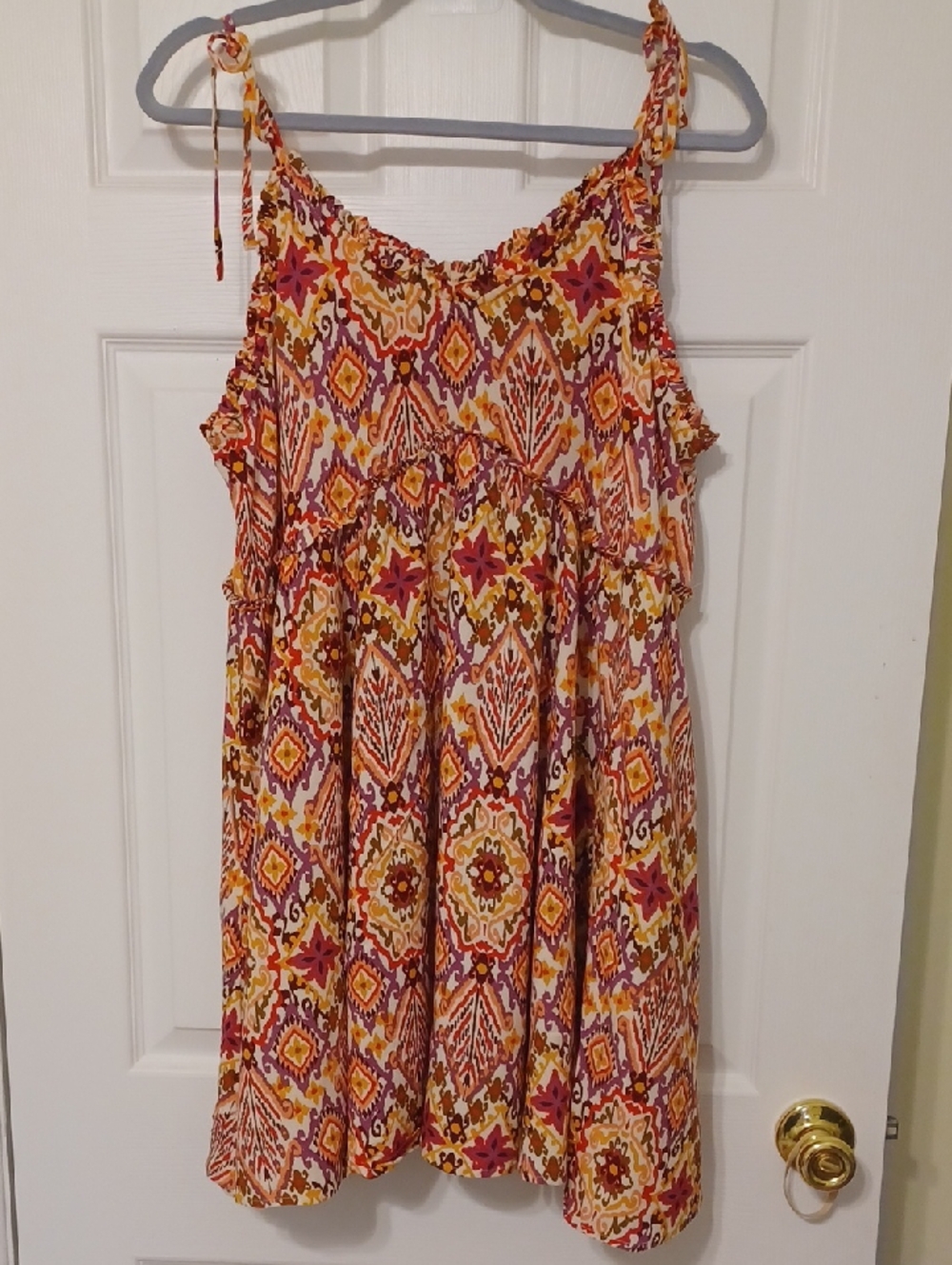 Patrons of Peace Sz XL, Multicolor Floral Print Sundress- Cream, Purple, Orange